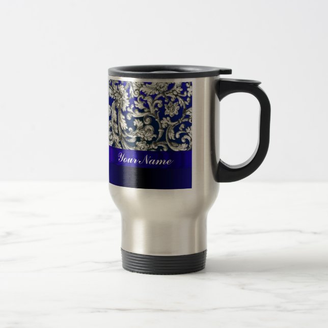 Mug De Voyage Joli damas fleuri bleu (Droit)