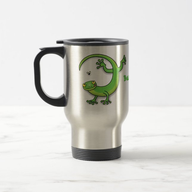 Mug De Voyage Joli gecko vert salutations avec dessin animé (Gauche)
