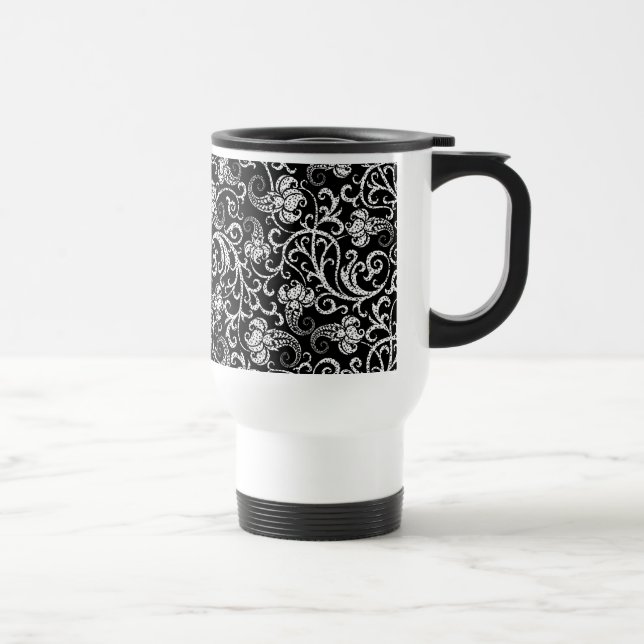 Mug De Voyage Joli noir dalmate fleurs design arrière - plan (Droite)