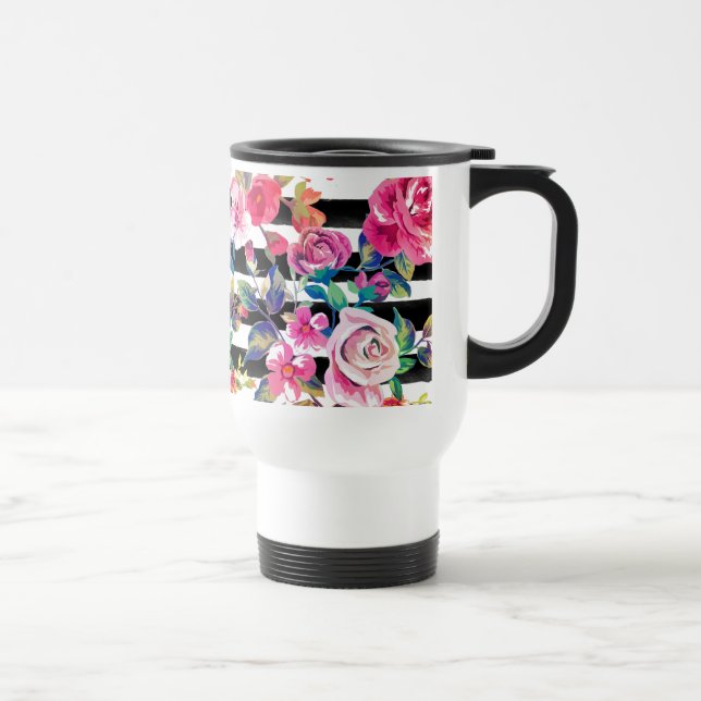 Mug De Voyage Joli ressort fleuri et rayures motif (Droite)