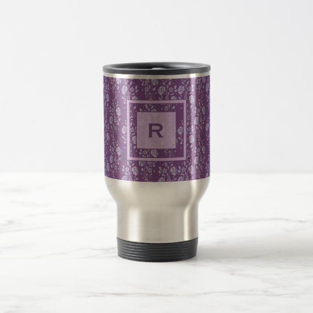 Mug De Voyage Joli violet et Lilac Joli monogramme floral (Centre)