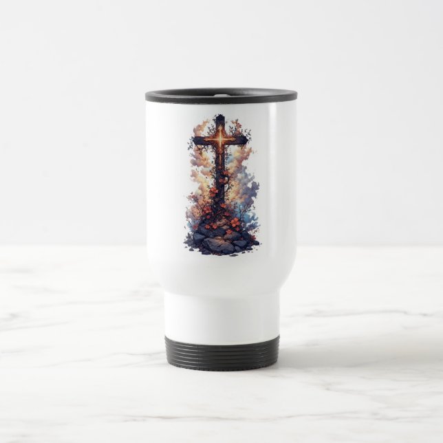 Mug de voyage jolie croix chrétienne florale (Centre)