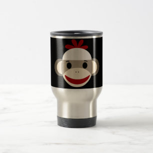 Mug De Voyage Jolie face de singe sot souriant sur rouge noir
