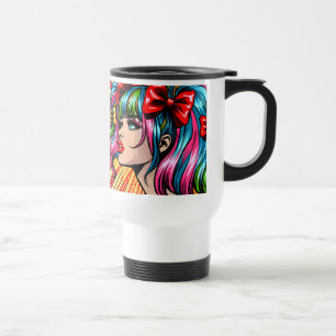 Mug De Voyage Jolie Pop Art Comic Girl with Bows