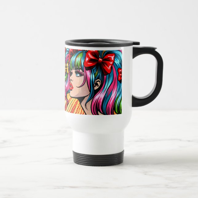 Mug De Voyage Jolie Pop Art Comic Girl with Bows (Droite)