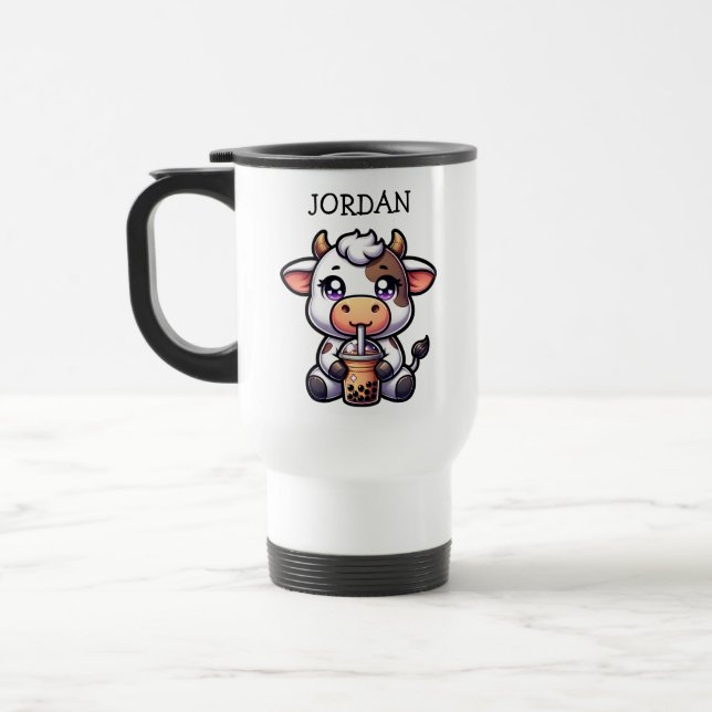 Mug De Voyage Jolie vache bébé Boire Boba Kawaii Cartoon (Gauche)