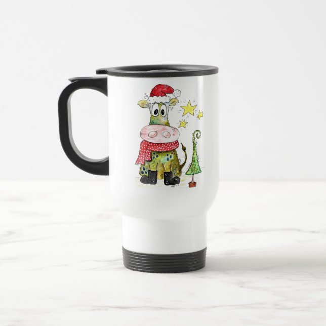 Mug De Voyage Jolie vache de Noël Whimsical (Gauche)