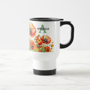 Mug De Voyage Jolies fleurs de pavot monogrammées Pavots rouges
