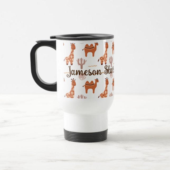 Mug De Voyage Jouet blanc Brown Animal Cactus Camel Llama (Gauche)