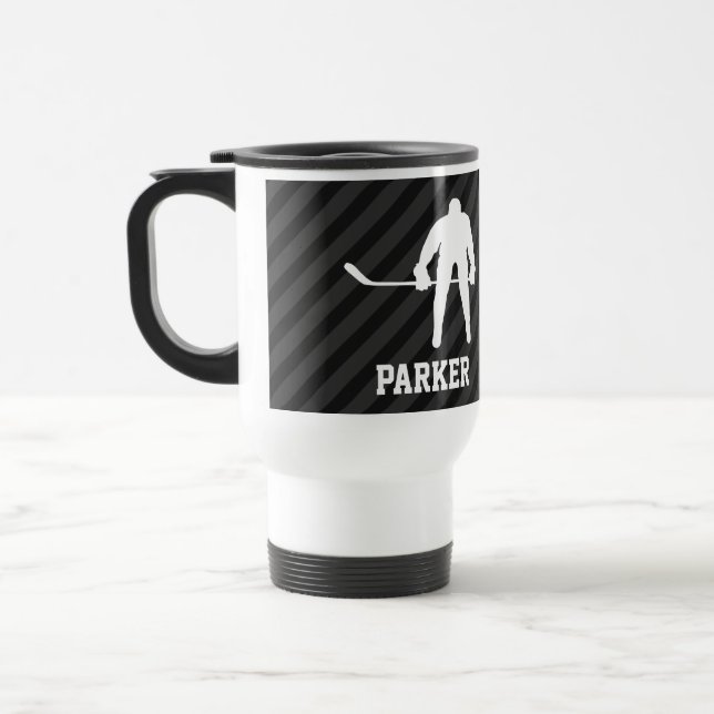 Mug De Voyage Joueur de hockey; Gris Noir & Noir (Gauche)
