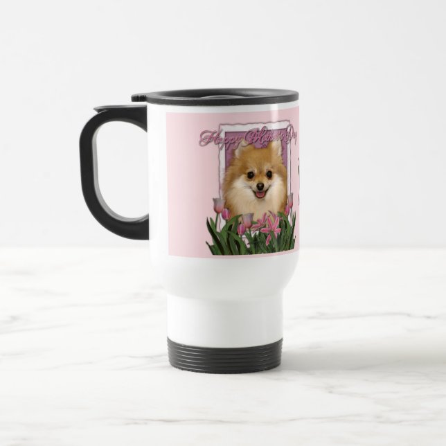 Mug De Voyage Jour de mères - tulipes roses - Pomeranian (Gauche)