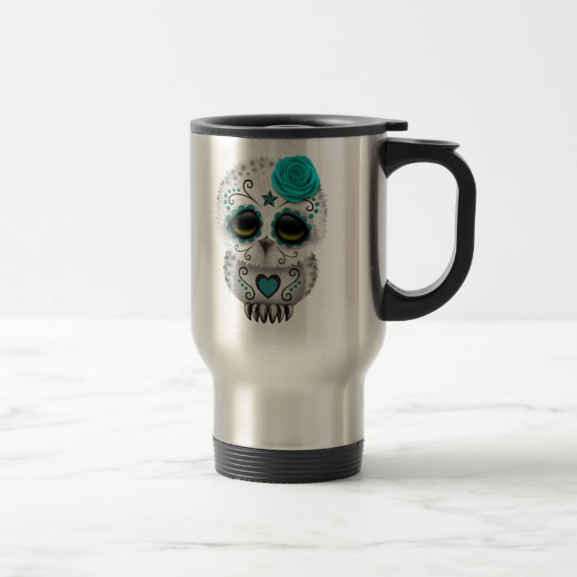 Mug De Voyage Jour turquoise mignon du hibou mort de crâne de (Droit)
