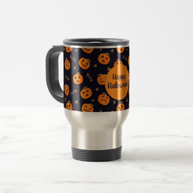 Mug De Voyage Joyeux Halloween ou votre texte Drôle Citrouilles  (Devant gauche)