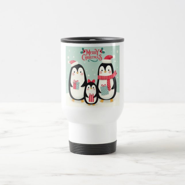 Mug De Voyage Joyeux manchots enneigés de Noël (Centre)