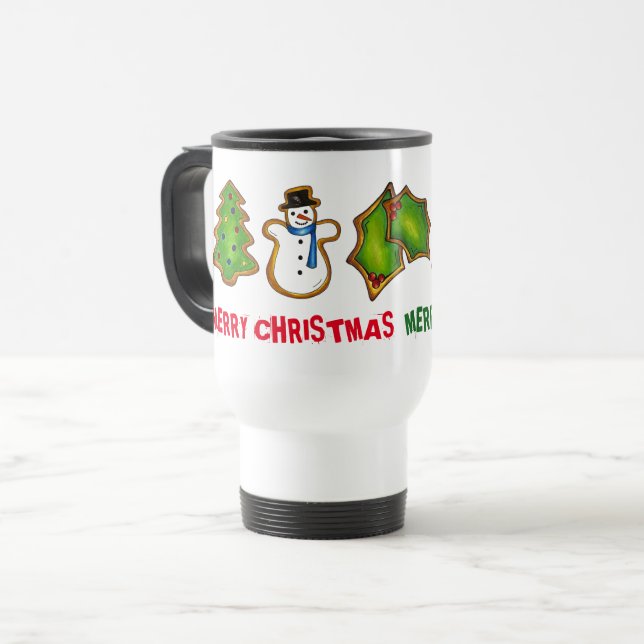 Mug De Voyage Joyeux Noël Cookies de vacances Snowman Tree Bell (Devant gauche)