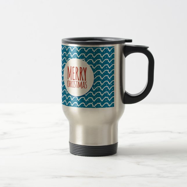 Mug De Voyage Joyeux Noël Motif sans couture Texture bleue (Droit)