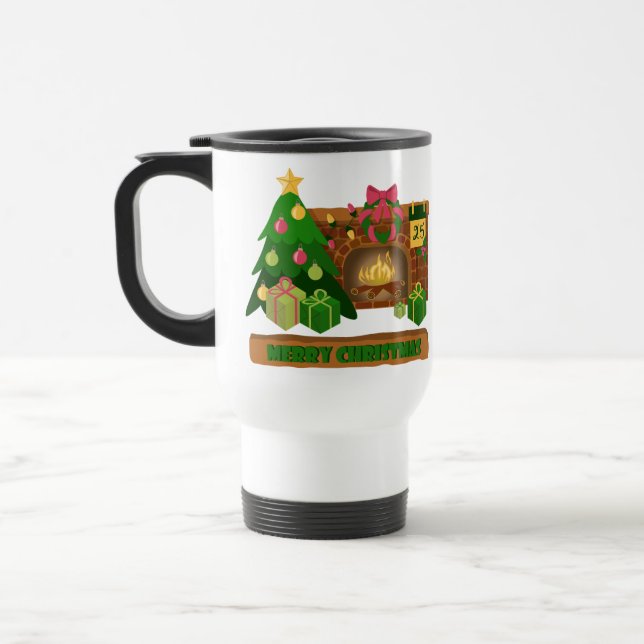 Mug De Voyage Joyeux Noël près de la cheminée bonfire xmas arbre (Gauche)