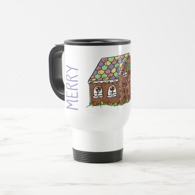 Mug De Voyage Joyeux pain d'épices brillant Maison Noël (Devant gauche)