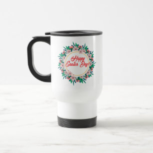 Mug De Voyage Joyeux Pâques Avec Cadre Floral-23046