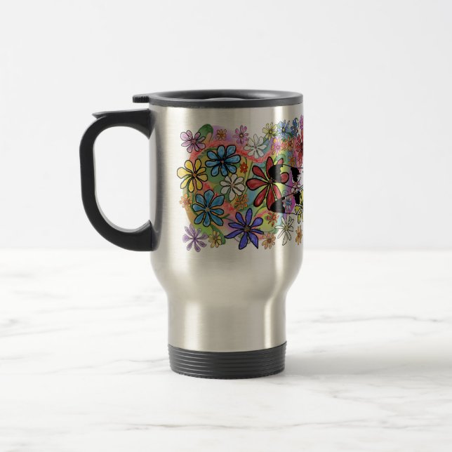 Mug De Voyage Joyeux temps Fleurs et libellules (Gauche)