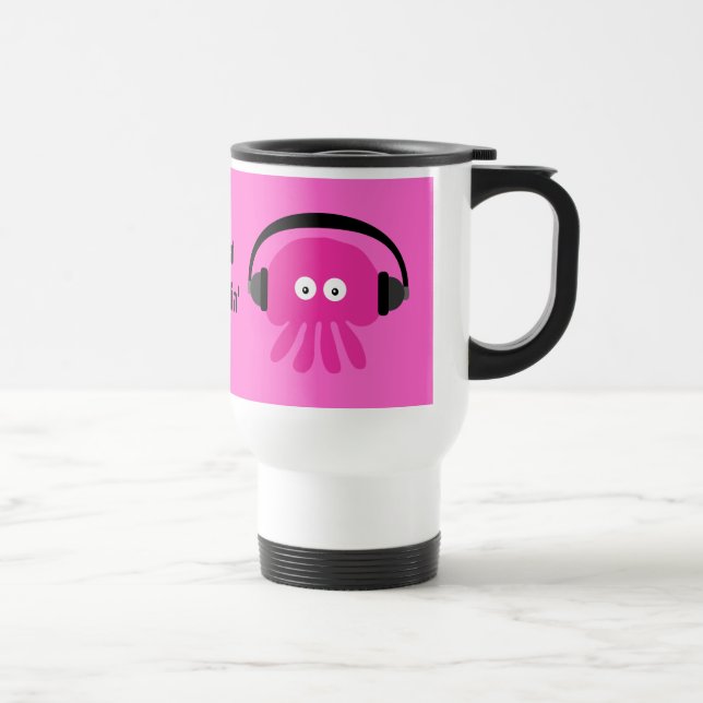 Mug De Voyage Juste méduses roses de Chillin avec des écouteurs (Droite)