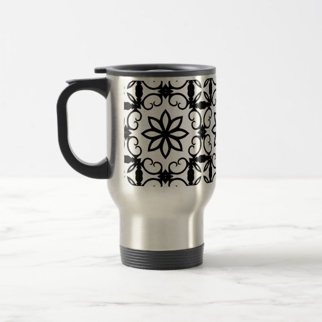 Mug De Voyage Kaléidoscope à fleurs noir et blanc (Gauche)