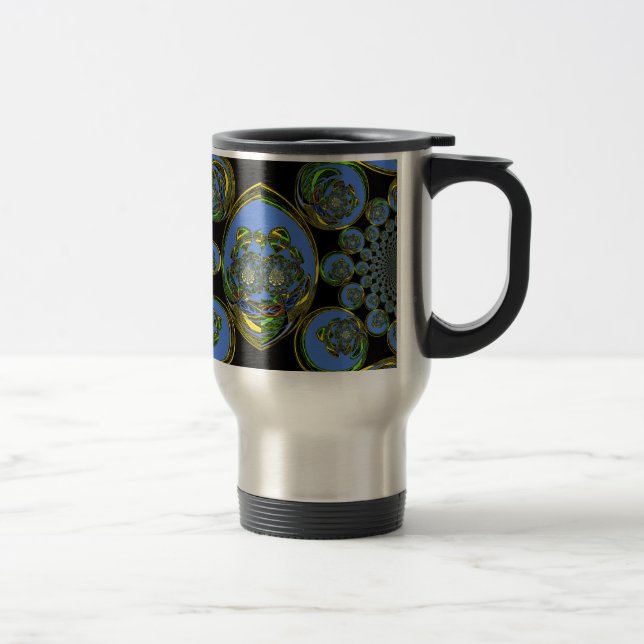 Mug De Voyage Kaleidoscope bleu et jaune Imprimer (Droit)