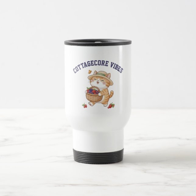 Mug de voyage Kawaii Chat Jardinier Baies d'été (Centre)