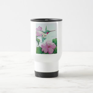 Mug De Voyage Ketmie de fleur de rose sauvage d'oiseau de