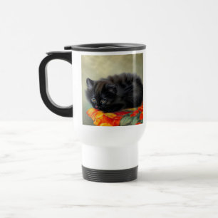 Mug De Voyage Kitten noir vintage avec couverture de fleurs roug