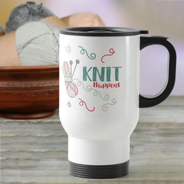 Mug De Voyage Knit se passe amusant Tricot Pun avec fil multicol (Créateur téléchargé)