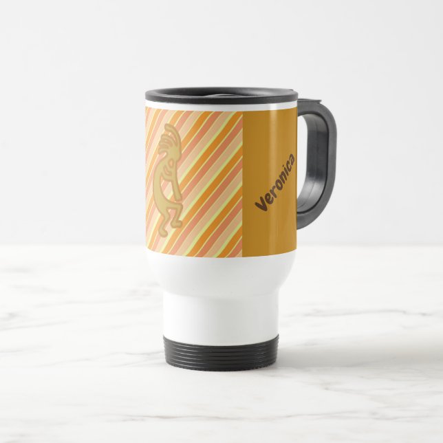 Mug De Voyage Kokopelli avec Flûte Or Orange Stripes Sud-Ouest (Devant droit)