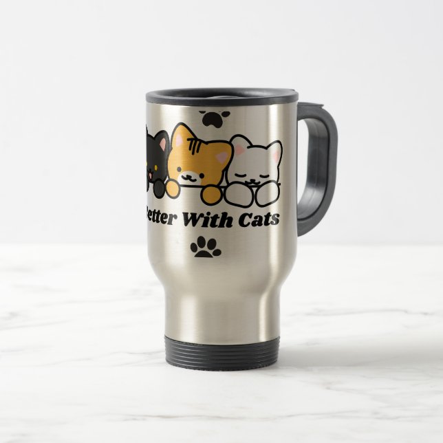 Mug De Voyage La vie est meilleure avec des autocollants de chat (Devant droit)