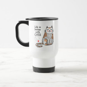 Mug De Voyage La vie est meilleure avec des chats Doodle