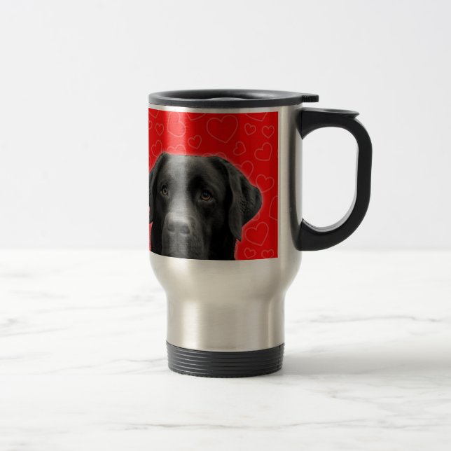 Mug De Voyage Labrador noir avec Coeurs rouges (Droit)