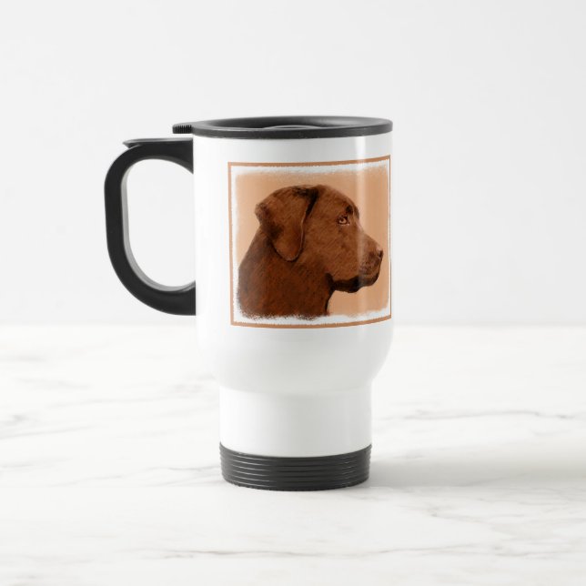 Mug De Voyage Labrador Retriever (Chocolat) Peinture - Chien Art (Gauche)