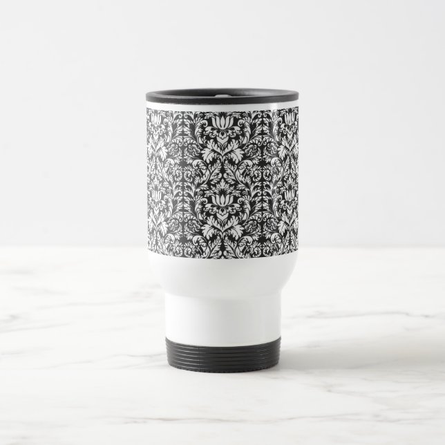 Mug De Voyage Lace noir blanc Damas Brocade (Centre)