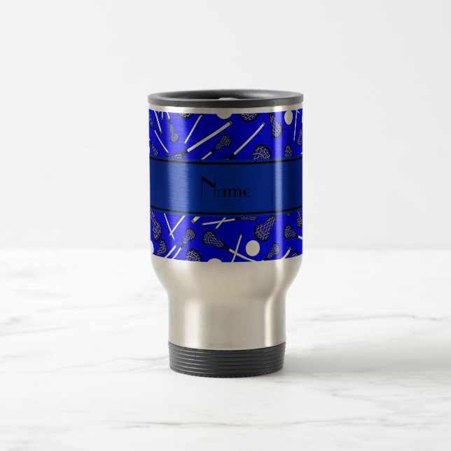 Mug De Voyage Lacrosse bleue nommée personnalisée (Centre)