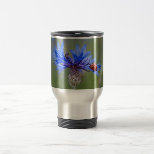 Mug De Voyage Ladybug sur une fleur de maïs bleue (Centre)