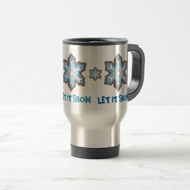 Mug De Voyage Laisser neiger hiver vacances Blue Snowflake Hanou (Devant droit)