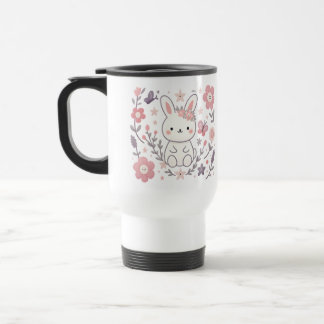 Mug De Voyage Lapin Floral Fantaisiste avec Fleurs Pastel