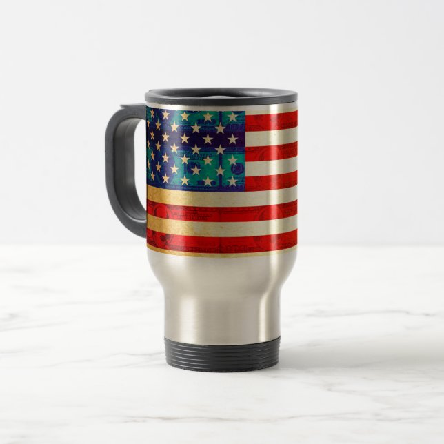 Mug De Voyage Le drapeau américain de l'argent (Devant gauche)