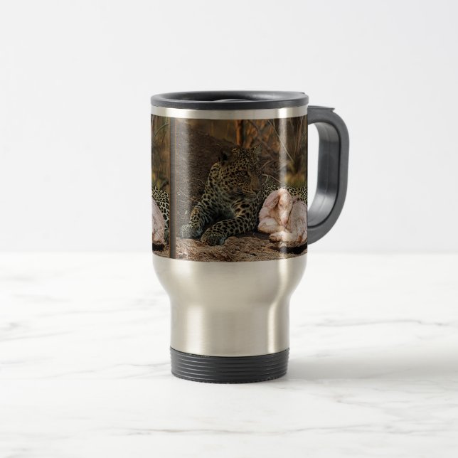 Mug De Voyage "Le léopard mourra vers le bas avec l'enfant " (Devant droit)