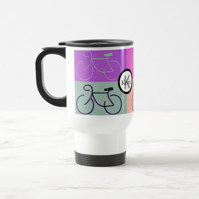 Mug De Voyage Le vélo de monogramme ajuste le pourpre, la pêche (Gauche)