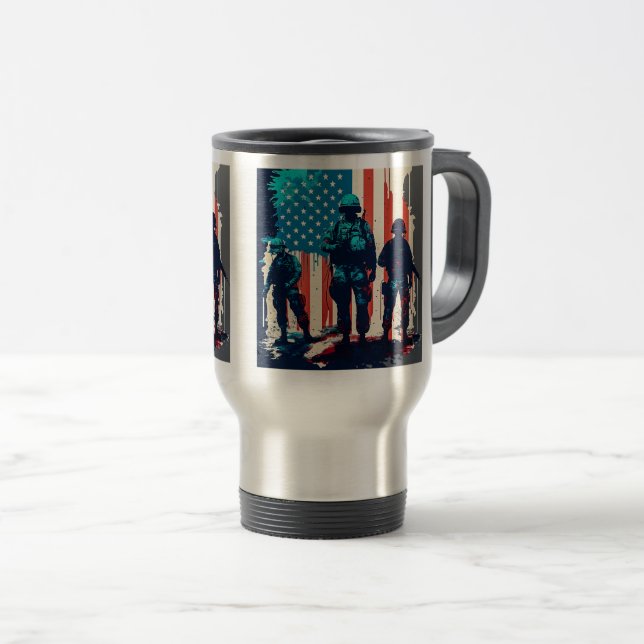 Mug De Voyage Les soldats américains voyagent/navette, 15 oz (Devant droit)