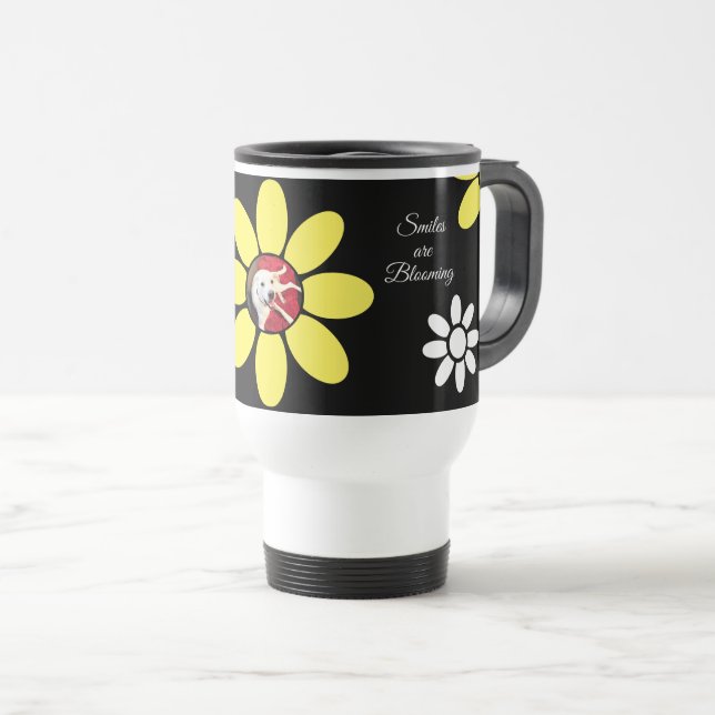 Mug De Voyage Les sourires fleurissent mignon Chien Fleur Jaune (Devant droit)