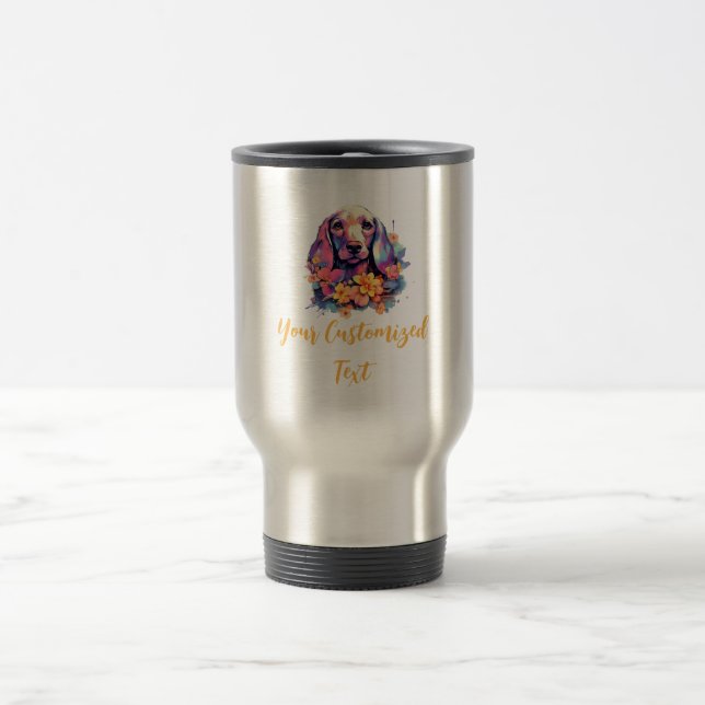 Mug De Voyage Les teintes de fleurs autour de Dachshund Charme (Centre)