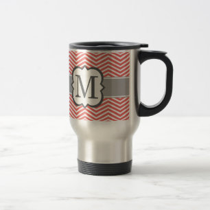 Mug De Voyage Lettre blanche de corail M Chevron de monogramme