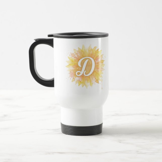 Mug De Voyage Lettre D Tournesol Nom Monogramme Initiale  (Gauche)
