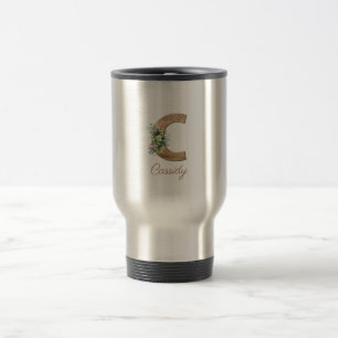 Mug De Voyage Lettre de bois Monogramme C fleur rouge